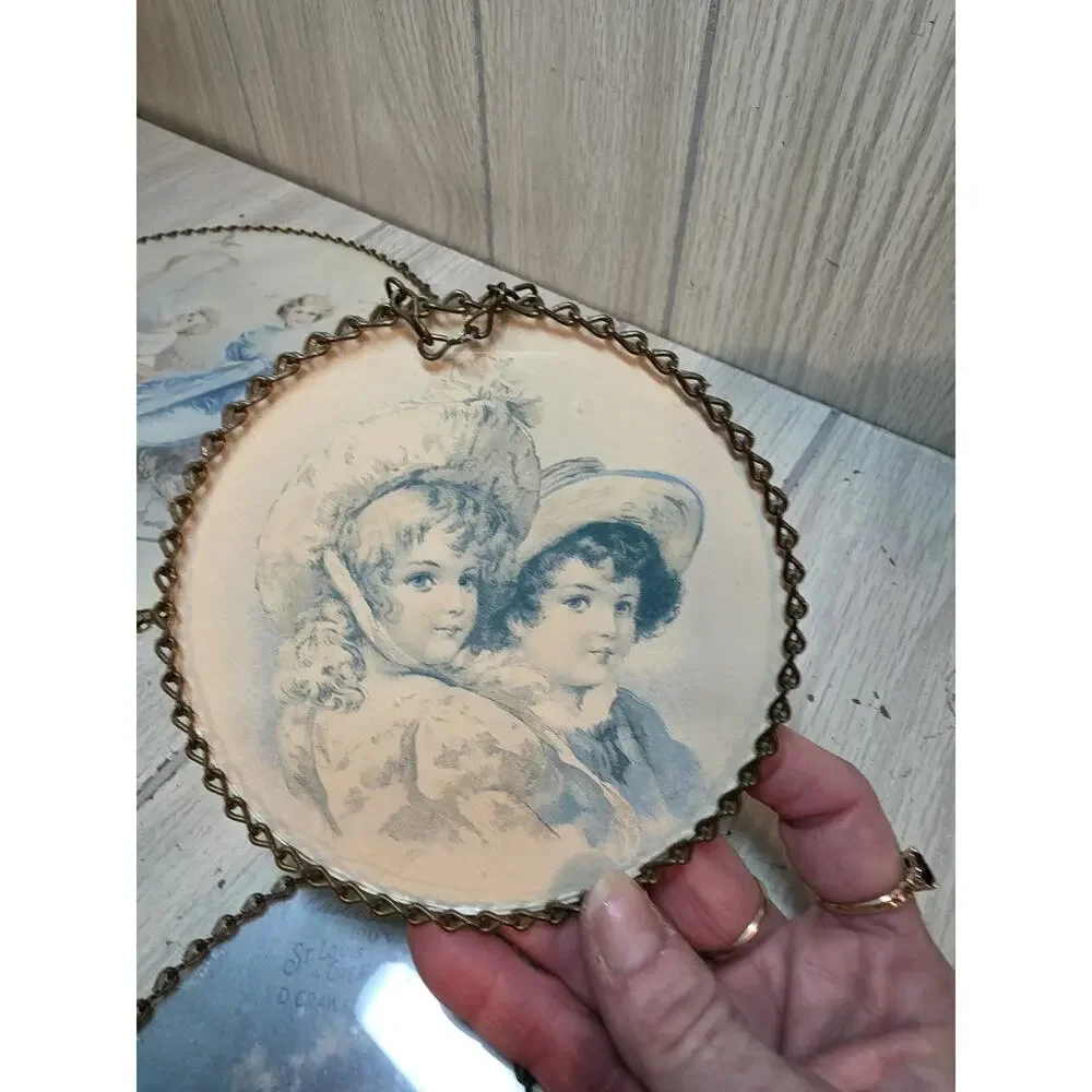 Vtg Victorian Flue Picture Woman Children Wall Decor Gallery Wall Set Of 4
